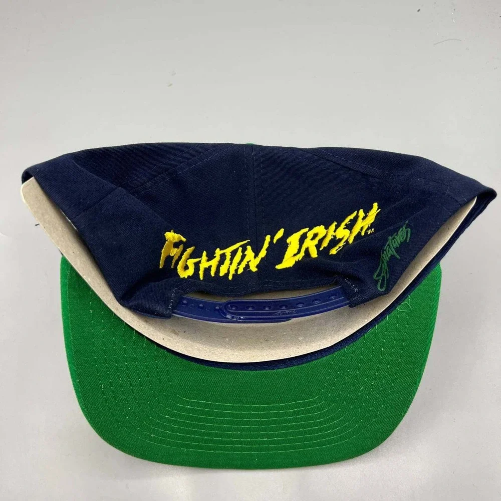 Vintage Notre‎ Dame Fighting Irish Hat Men Blue Green AJD Snap Back Cap New